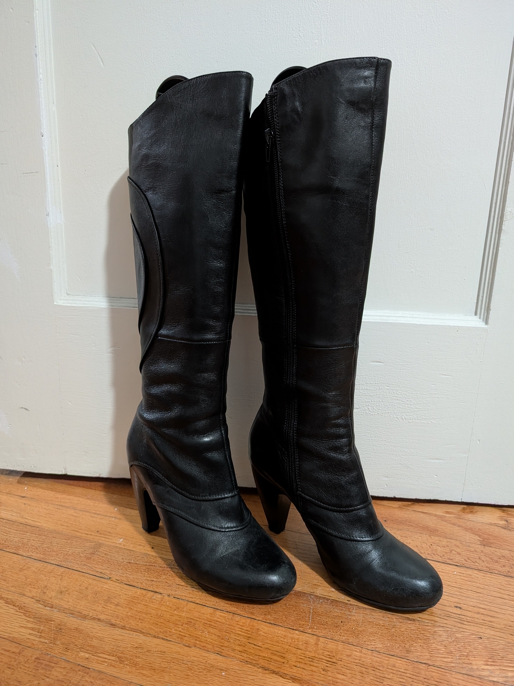 Miz Mooz Black Leather Over-the-Knee Block Heel Boots